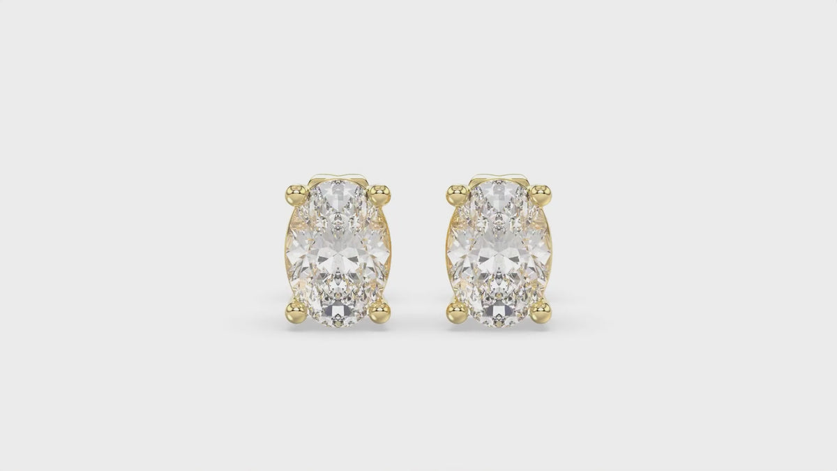 4-Prong Basket Oval Diamond Stud Earrings 2 ct, 10K Yellow Gold, video