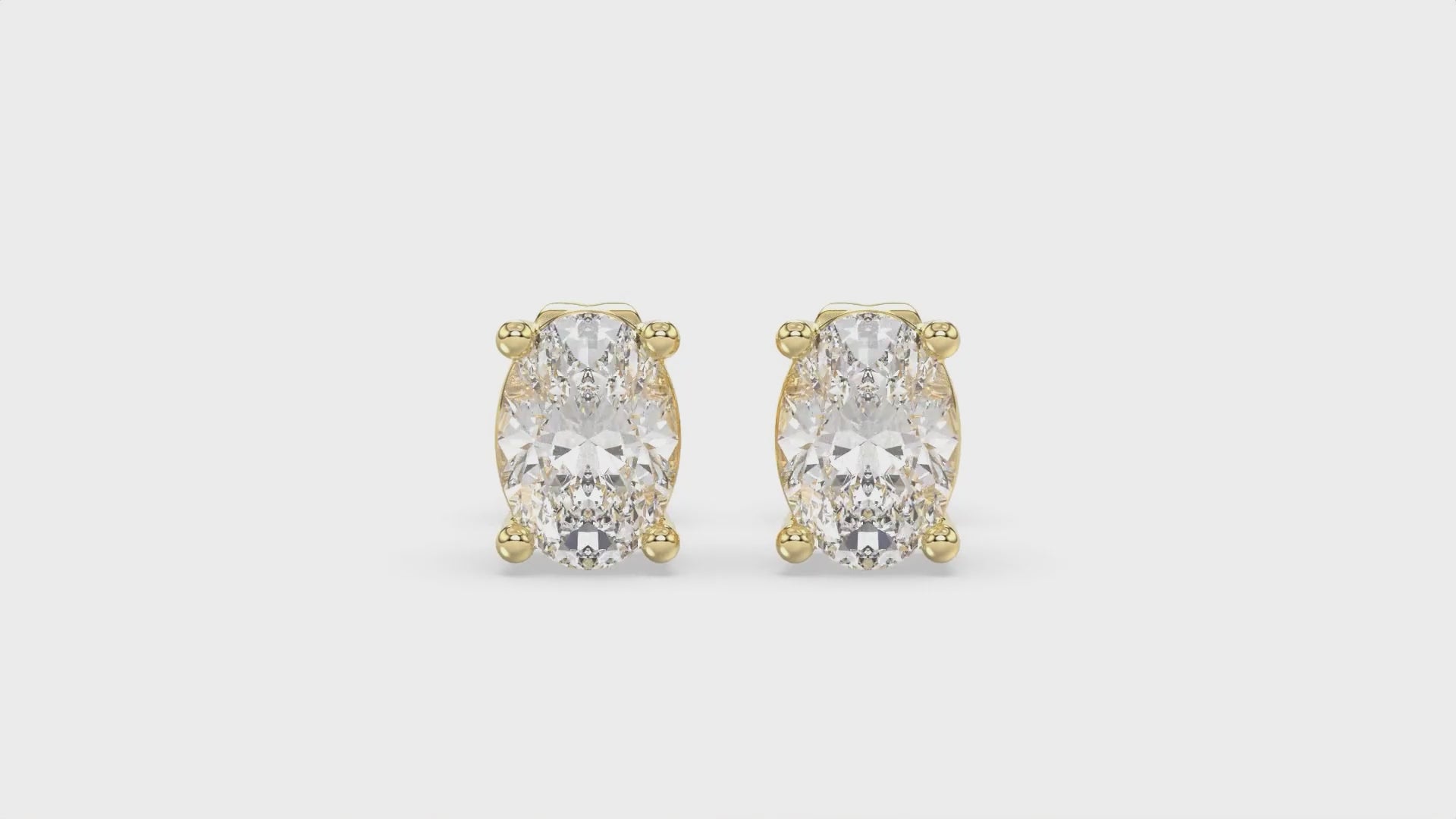 4-Prong Basket Oval Diamond Stud Earrings 2 ct, 10K Yellow Gold, video