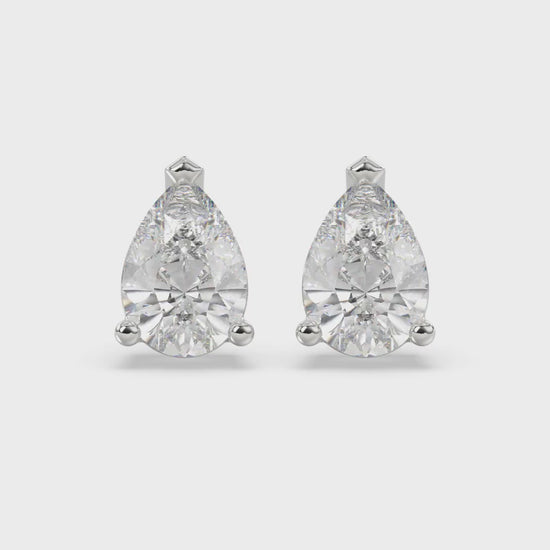 3-Prong Basket Pear Diamond Stud Earrings 4 ct, 10K White Gold, video