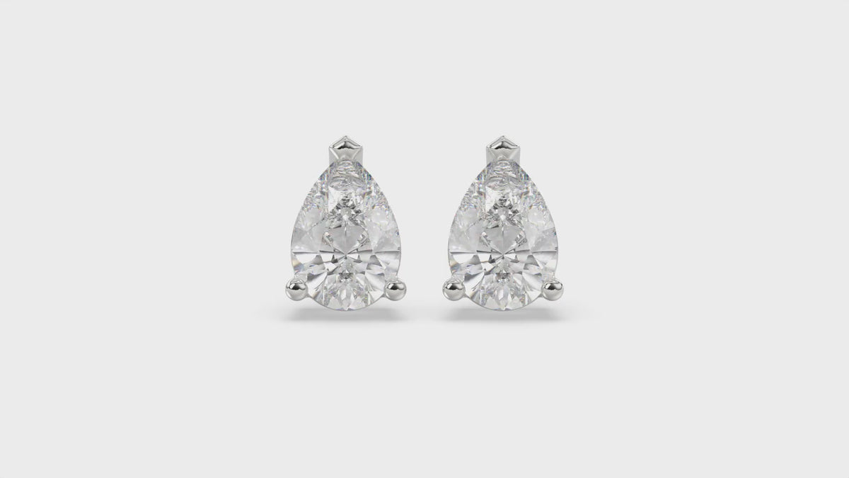 3-Prong Basket Pear Diamond Stud Earrings 4 ct, 10K White Gold, video