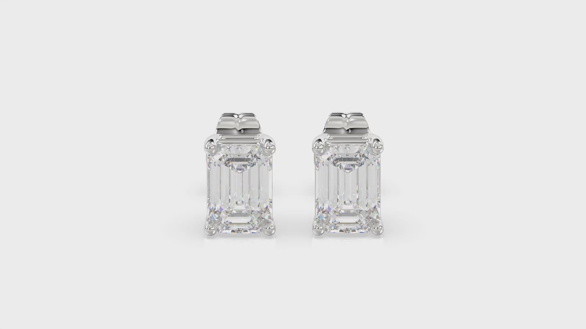 4-Prong Basket Emerald Cut Diamond Stud Earrings 1.5 ct, 10K White Gold, video