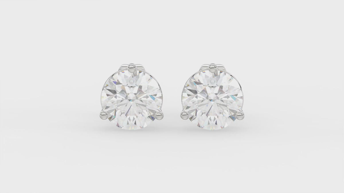 3-Prong Basket Round Brilliant Diamond Stud Earrings 2 ct, 10K White Gold, video