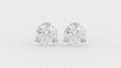 3-Prong Basket Round Brilliant Diamond Stud Earrings 2 ct, 10K White Gold, video