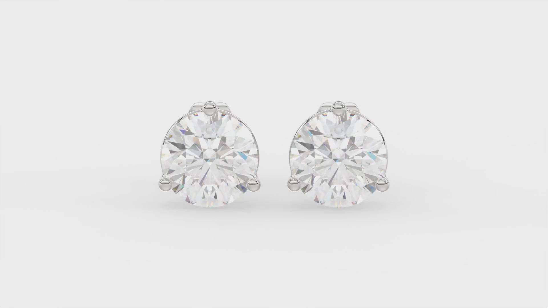 3-Prong Basket Round Brilliant Diamond Stud Earrings 2 ct, 10K White Gold, video