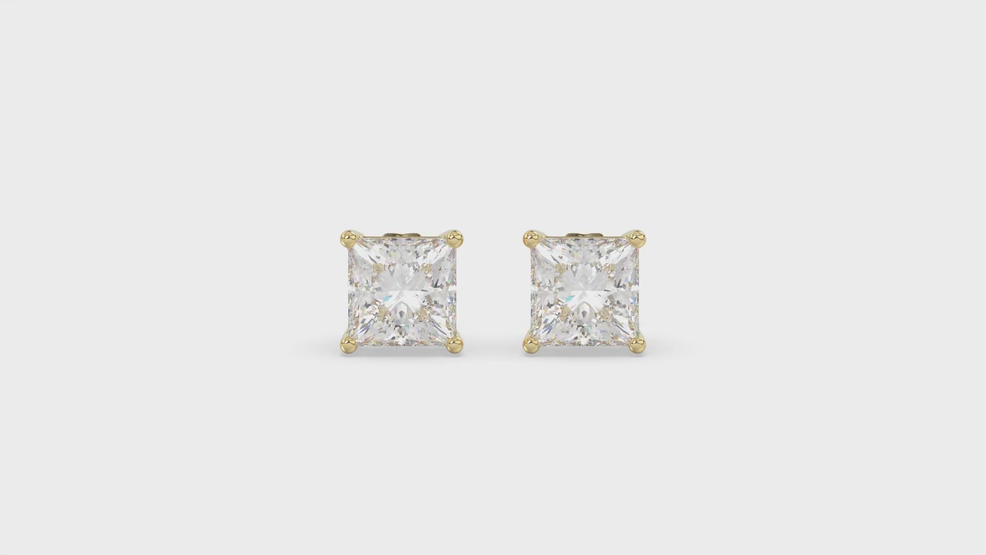 4-Prong Basket Princess Diamond Stud Earrings 2.5 ct, 10K Yellow Gold, video