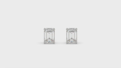 4-Prong Basket Emerald Cut Diamond Stud Earrings 3 ct, 10K White Gold, video