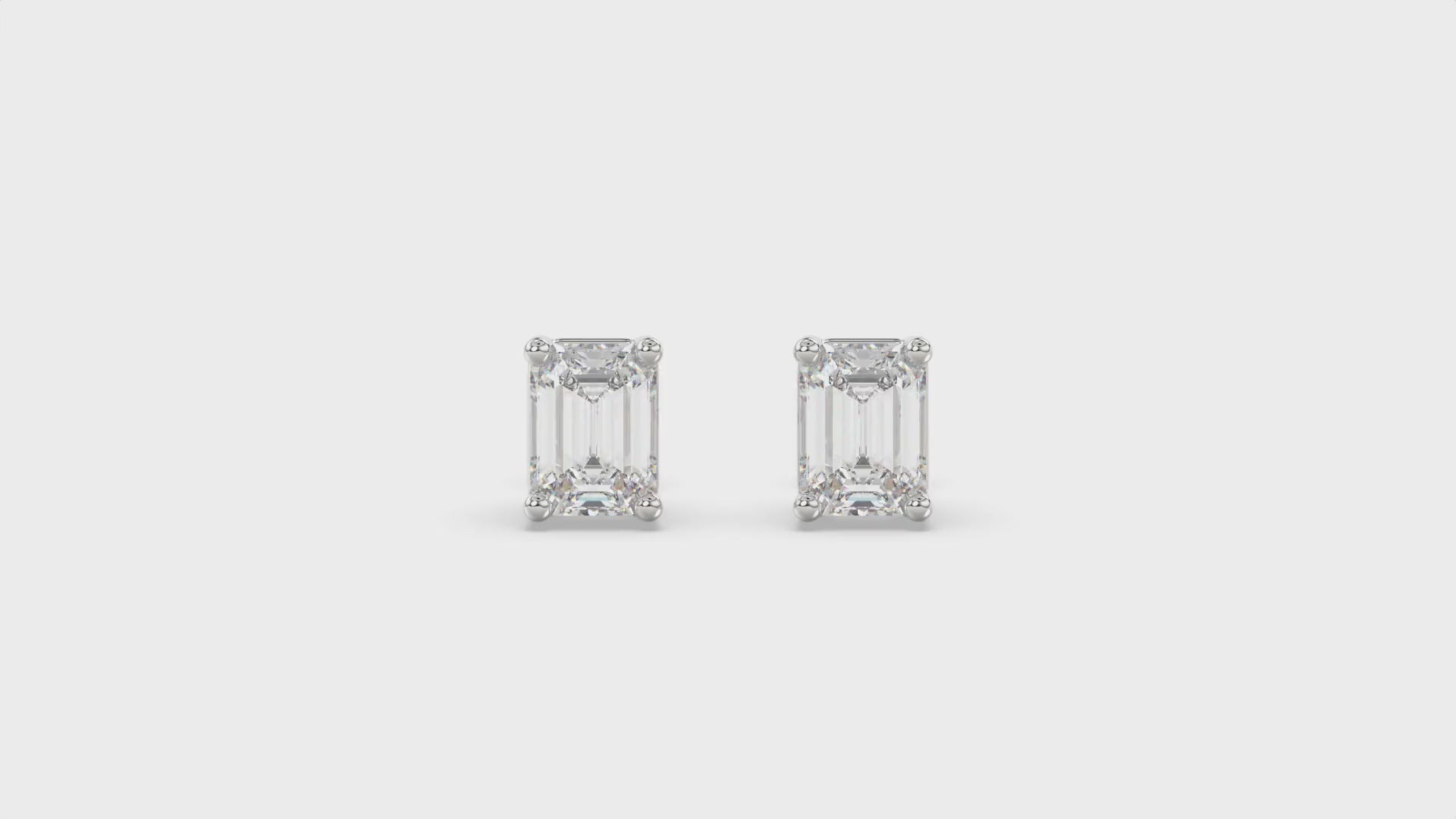 4-Prong Basket Emerald Cut Diamond Stud Earrings 3 ct, 10K White Gold, video