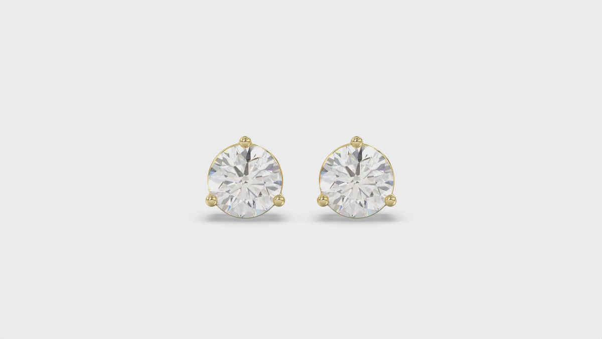3-Prong Basket Round Brilliant Diamond Stud Earrings 2.5 ct, 10K Yellow Gold, video