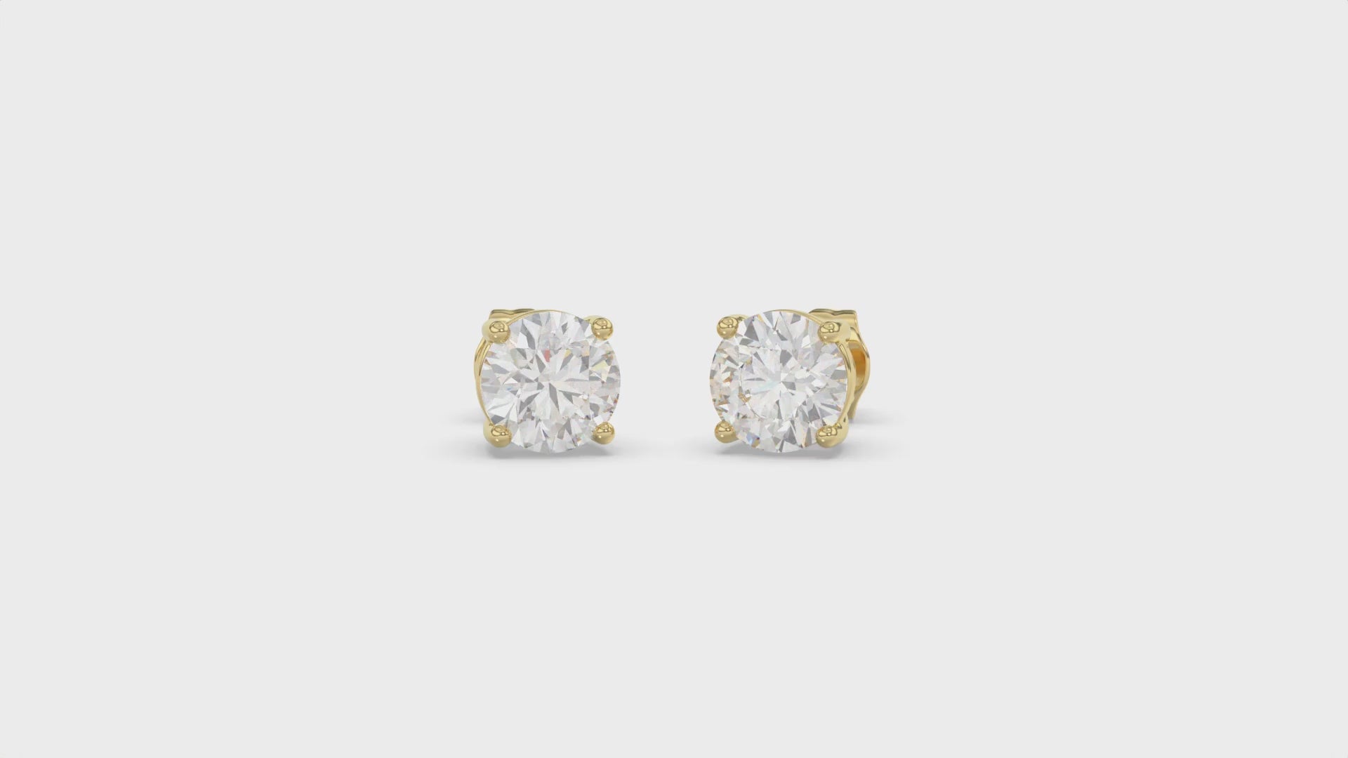 4-Prong Basket Round Brilliant Diamond Stud Earrings 3 ct, 10K Yellow Gold, video