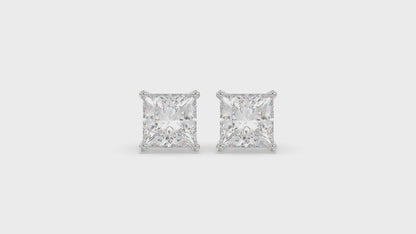 4-Prong Basket Princess Diamond Stud Earrings 4 ct, 10K White Gold, video