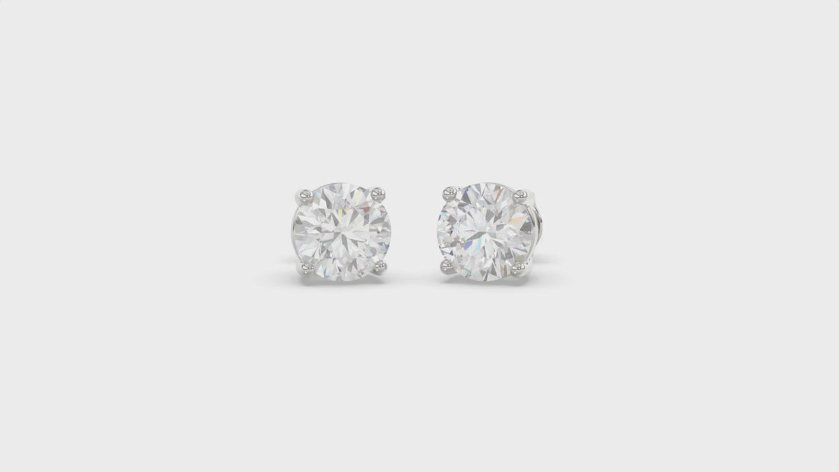 4-Prong Basket Round Brilliant Diamond Stud Earrings 4 ct, 10K White Gold, video
