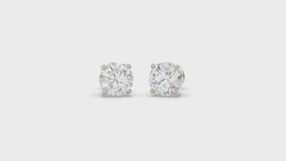 4-Prong Basket Round Brilliant Diamond Stud Earrings 4 ct, 10K White Gold, video