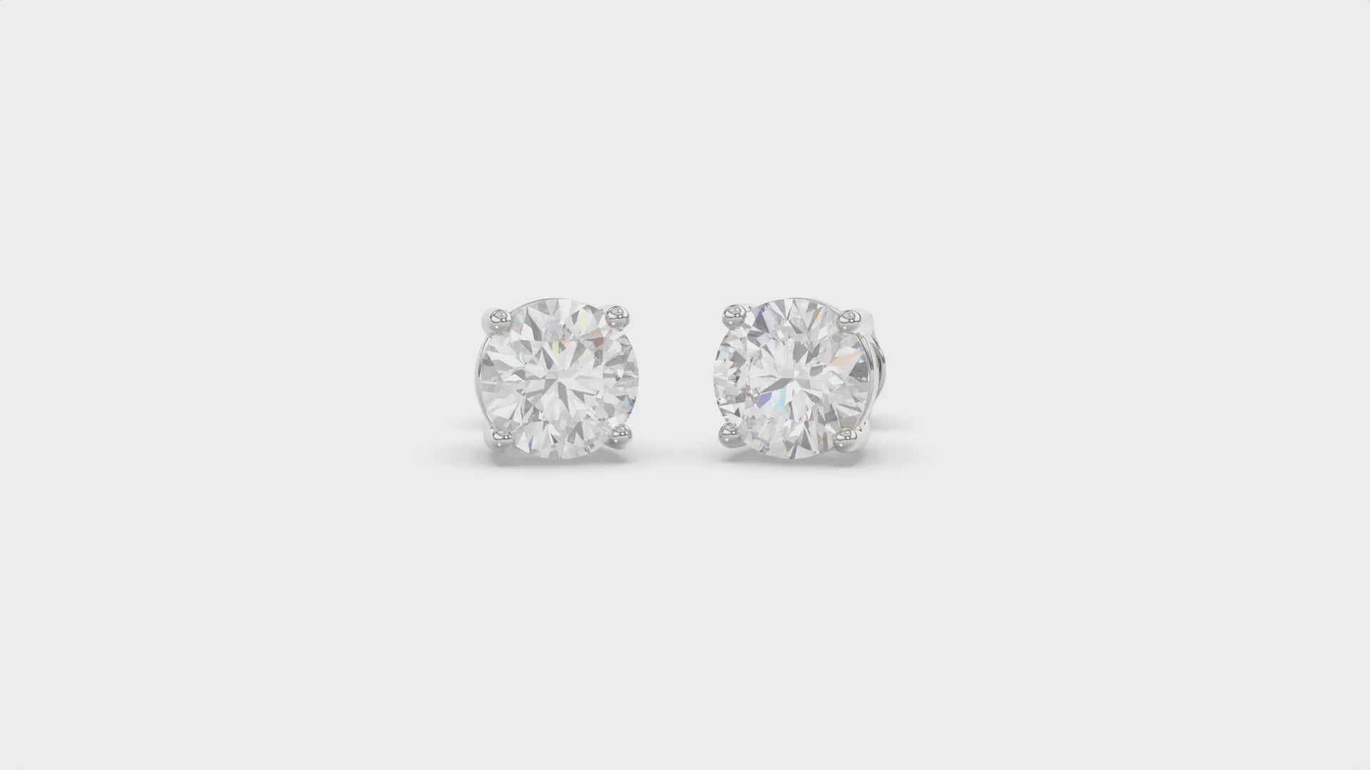 4-Prong Basket Round Brilliant Diamond Stud Earrings 4 ct, 10K White Gold, video