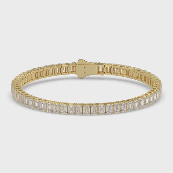 Classic 4 Prong Emerald Cut Diamond Tennis Bracelet approx. 9 ct, 10K Yellow Gold, video