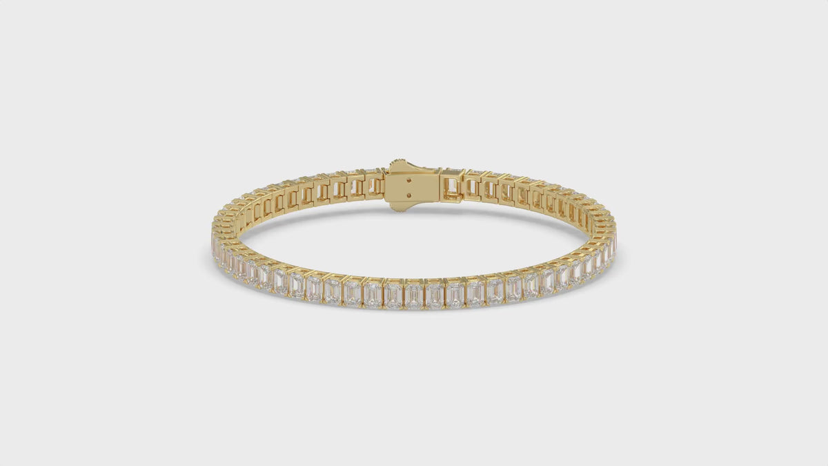 Classic 4 Prong Emerald Cut Diamond Tennis Bracelet approx. 9 ct, 10K Yellow Gold, video