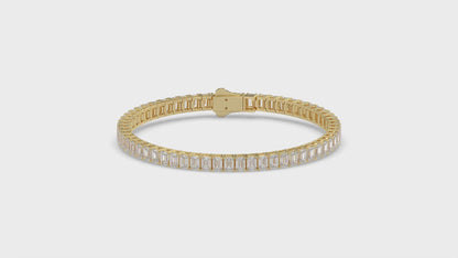 Classic 4 Prong Emerald Cut Diamond Tennis Bracelet approx. 9 ct, 10K Yellow Gold, video