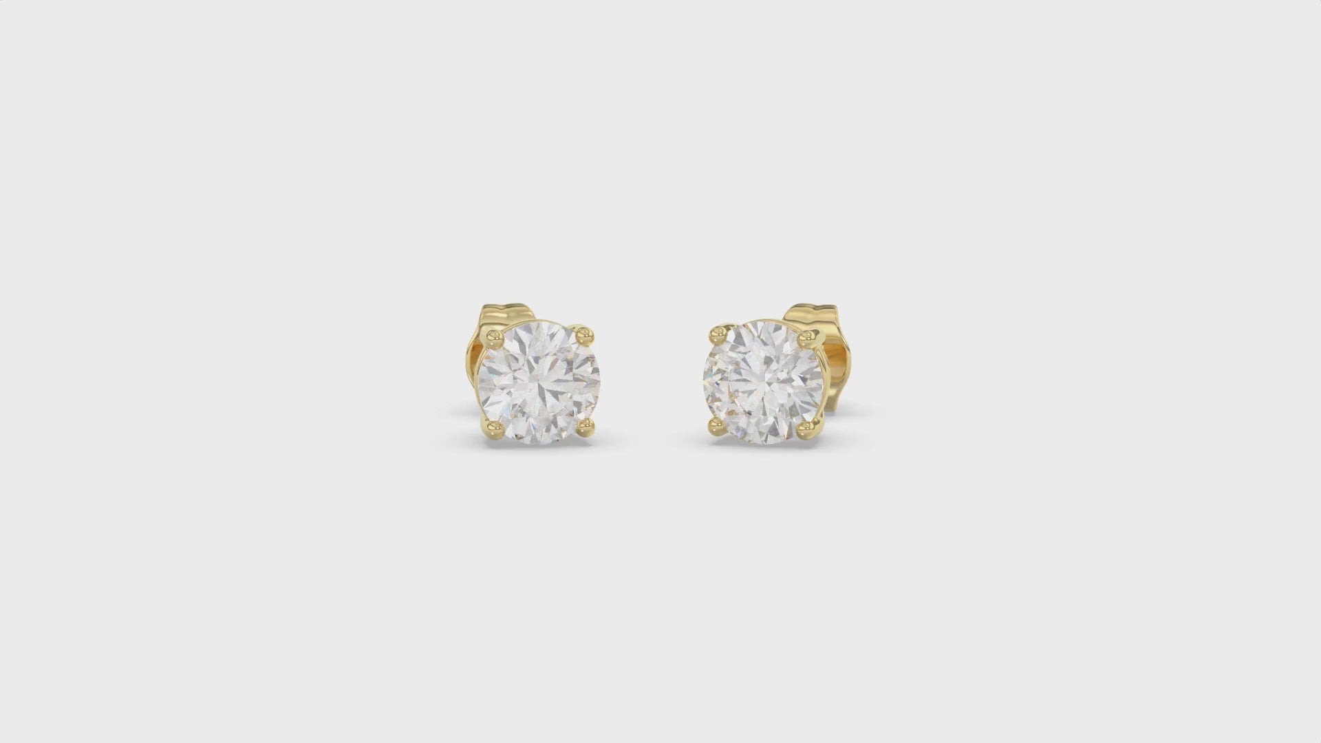 4-Prong Basket Round Brilliant Diamond Stud Earrings 2 ct, 10K Yellow Gold, video