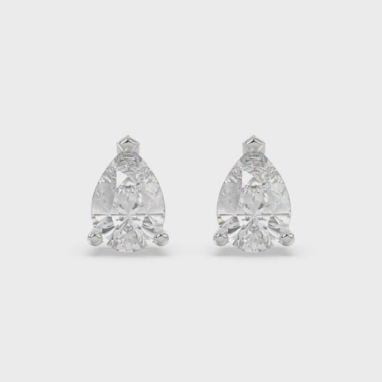 3-Prong Basket Pear Diamond Stud Earrings 2.5 ct, 10K White Gold, video