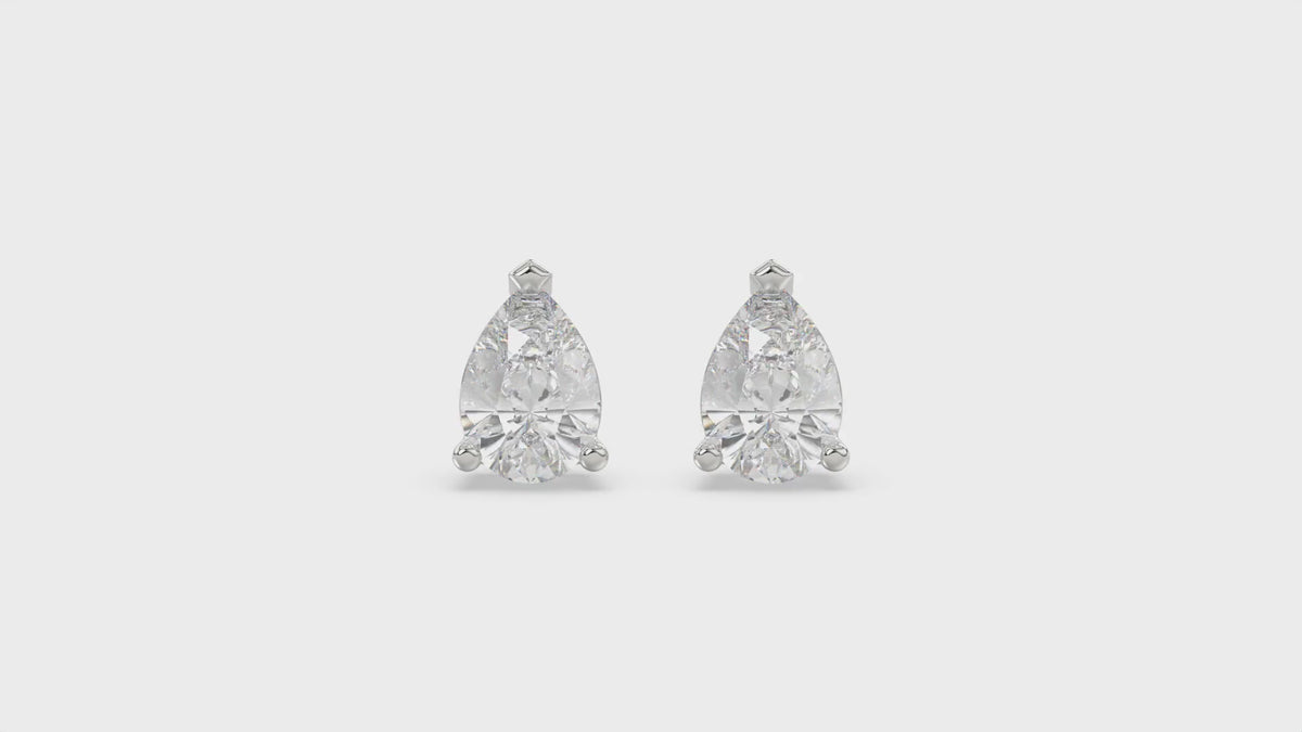 3-Prong Basket Pear Diamond Stud Earrings 2.5 ct, 10K White Gold, video