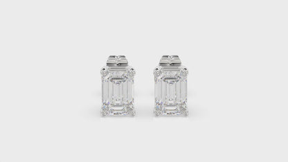 4-Prong Basket Emerald Cut Diamond Stud Earrings 1 ct, 10K White Gold, video