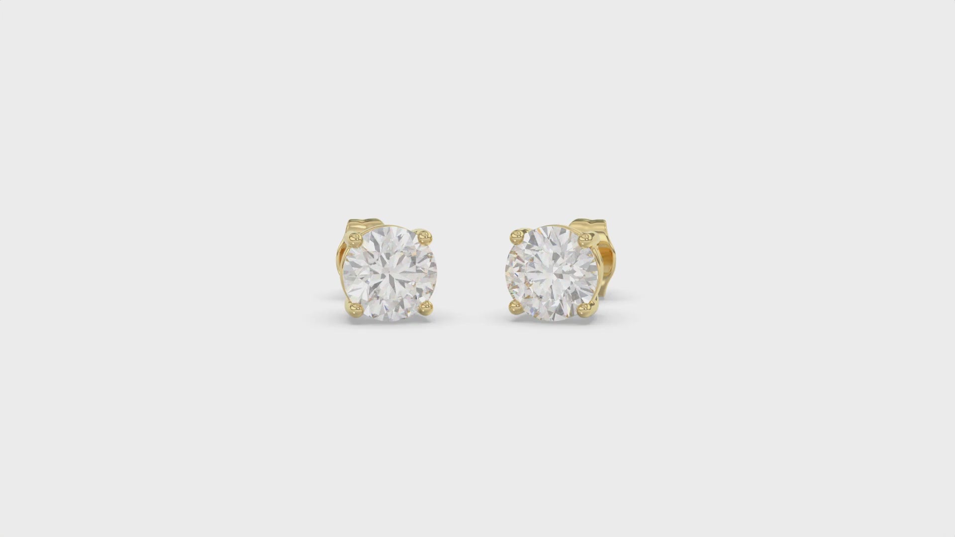 4-Prong Basket Round Brilliant Diamond Stud Earrings 2.5 ct, 10K Yellow Gold, video