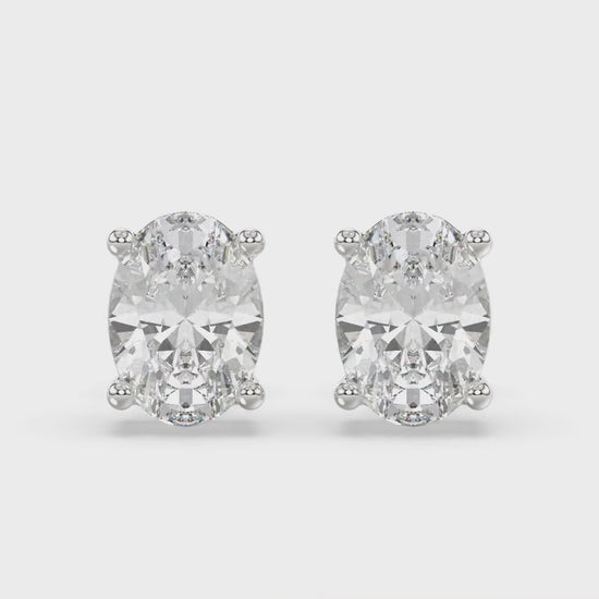 4-Prong Basket Oval Diamond Stud Earrings 2.5 ct, 10K White Gold, video