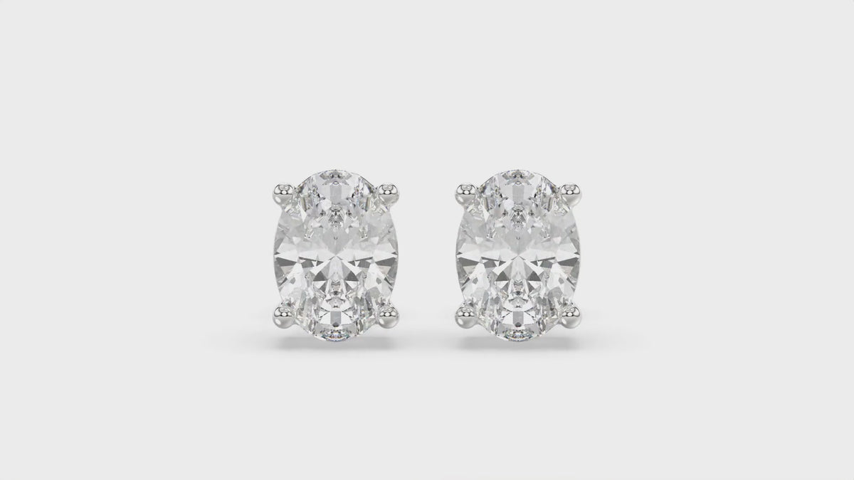 4-Prong Basket Oval Diamond Stud Earrings 2.5 ct, 10K White Gold, video
