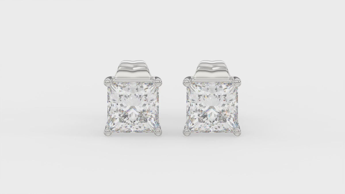 4-Prong Basket Princess Diamond Stud Earrings 1.5 ct, 10K White Gold, video